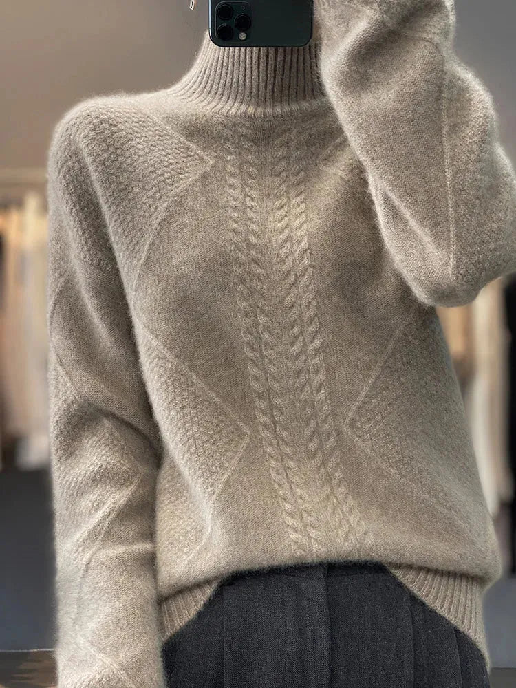 Women's Oversized Cable Knit Sweaters with Turtleneck