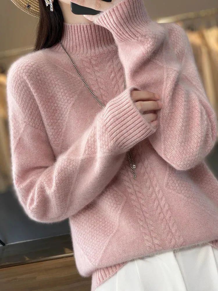 Women's Oversized Cable Knit Sweaters with Turtleneck