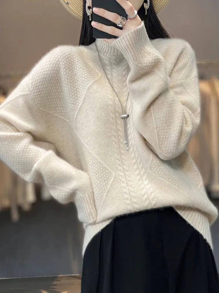 Women's Oversized Cable Knit Sweaters with Turtleneck