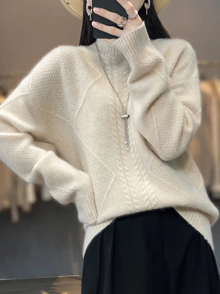 Women's Oversized Cable Knit Sweaters with Turtleneck