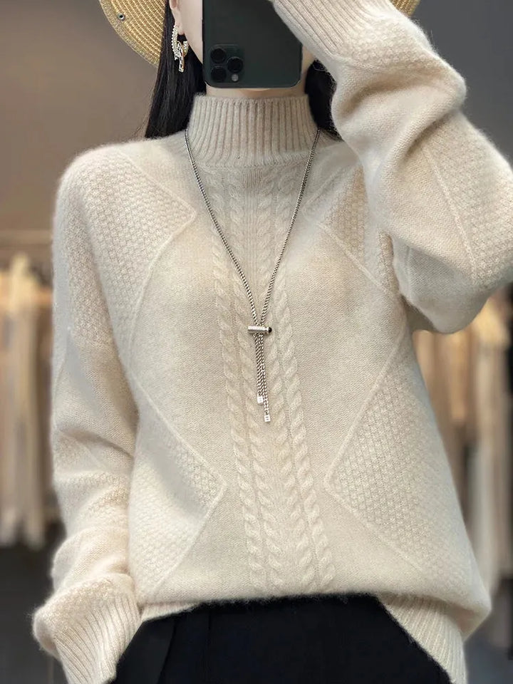 Women's Oversized Cable Knit Sweaters with Turtleneck