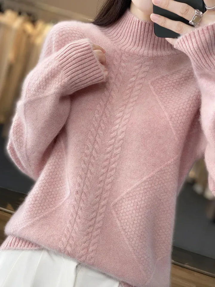 Women's Oversized Cable Knit Sweaters with Turtleneck
