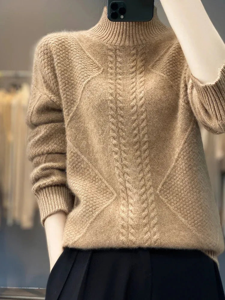 Women's Oversized Cable Knit Sweaters with Turtleneck