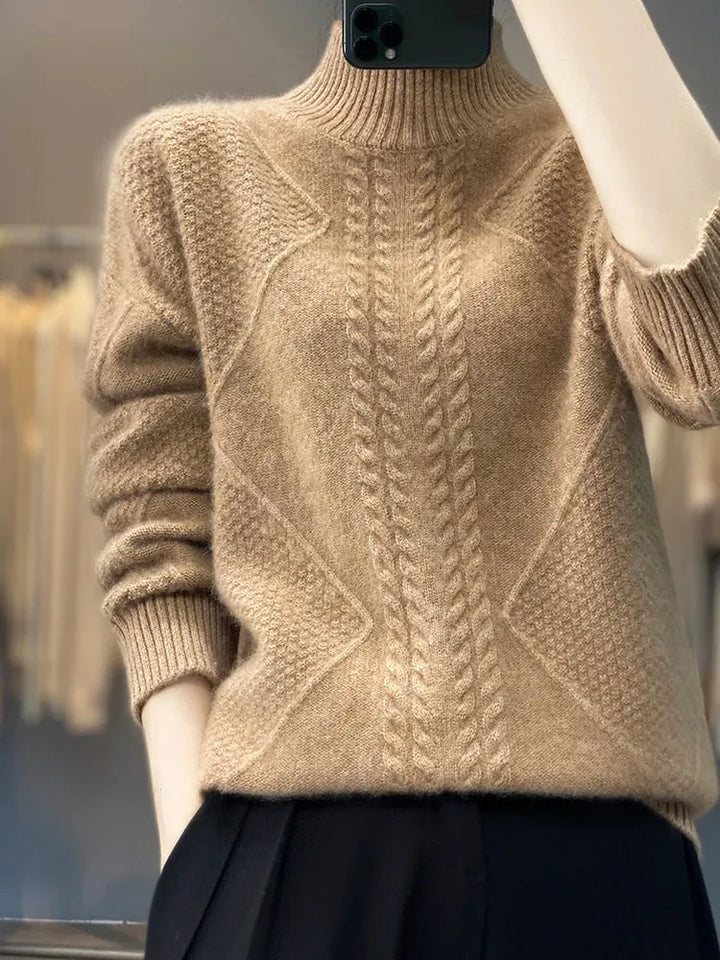 Women's Oversized Cable Knit Sweaters with Turtleneck