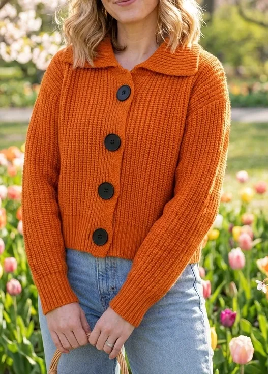 Women's Oversized Cropped Cardigans with Button Down
