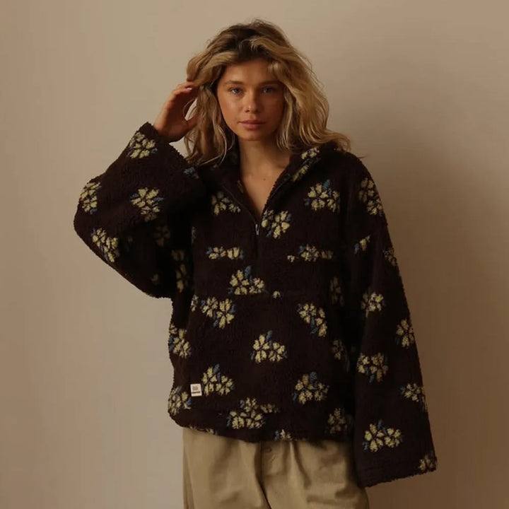 Women’s Oversized Floral Jacket with Half Zip