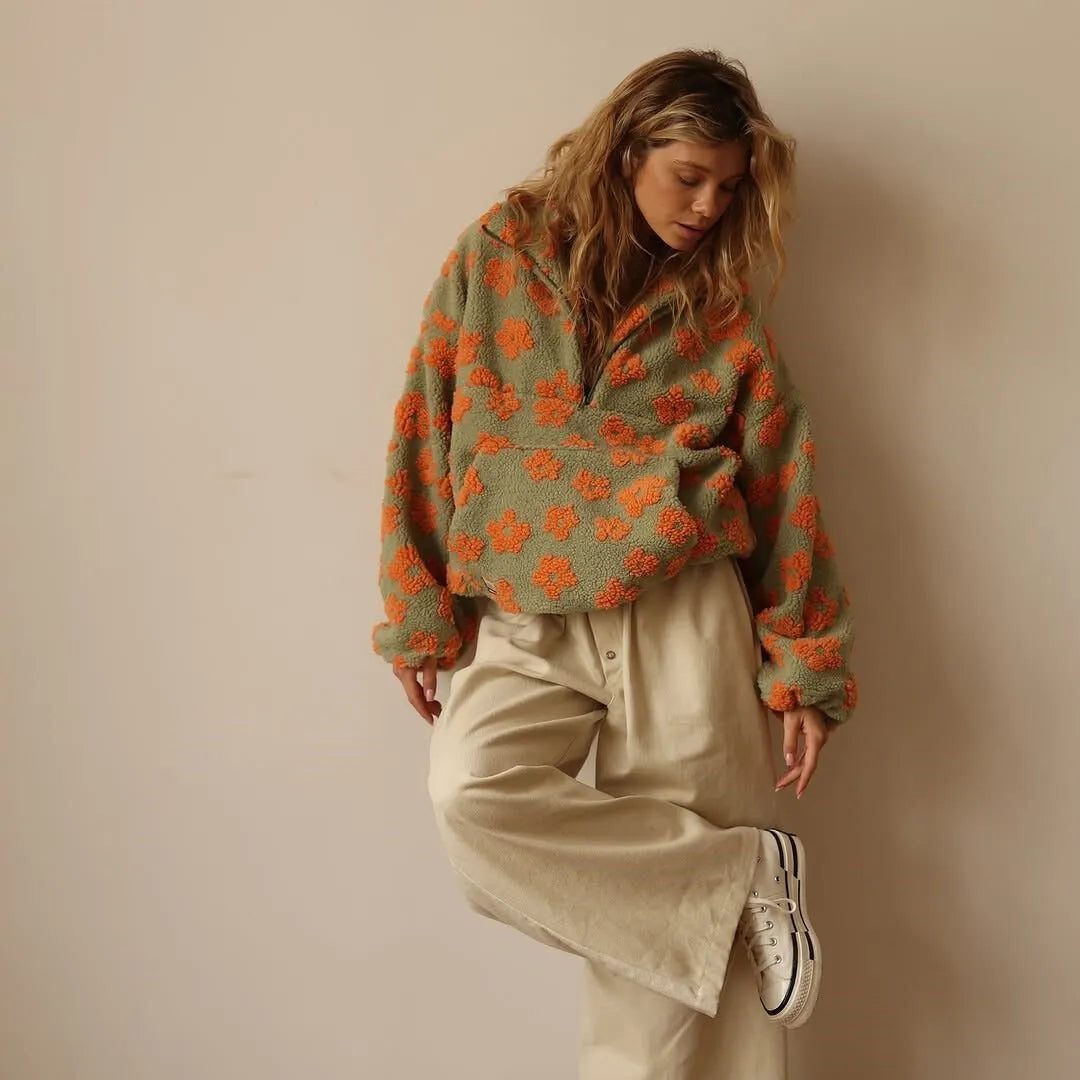 Women’s Oversized Floral Jacket with Half Zip