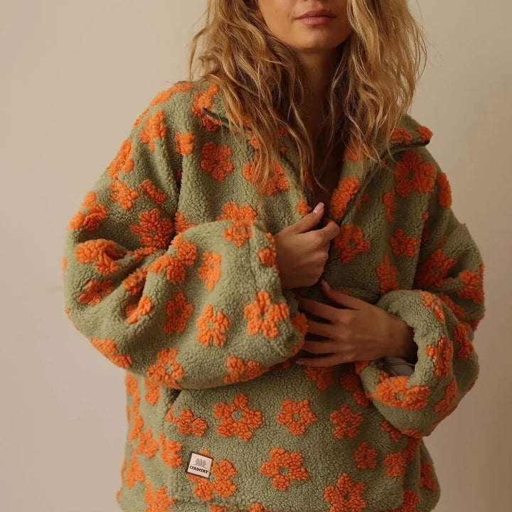 Women’s Oversized Floral Jacket with Half Zip