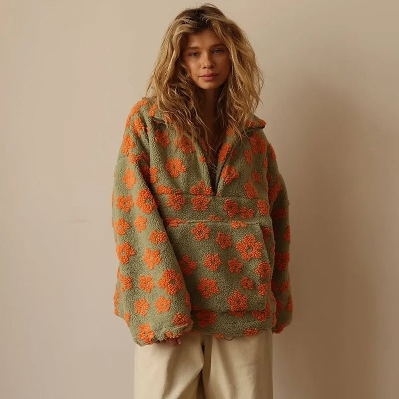 Women’s Oversized Floral Jacket with Half Zip