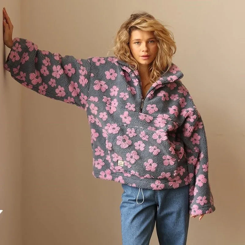 Women’s Oversized Floral Jacket with Half Zip
