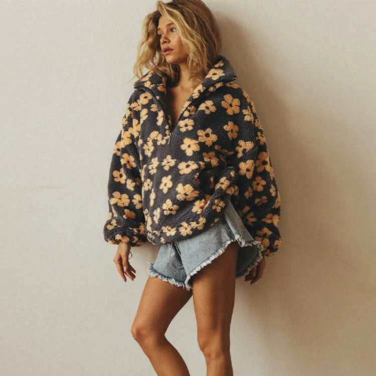 Women’s Oversized Floral Jacket with Half Zip