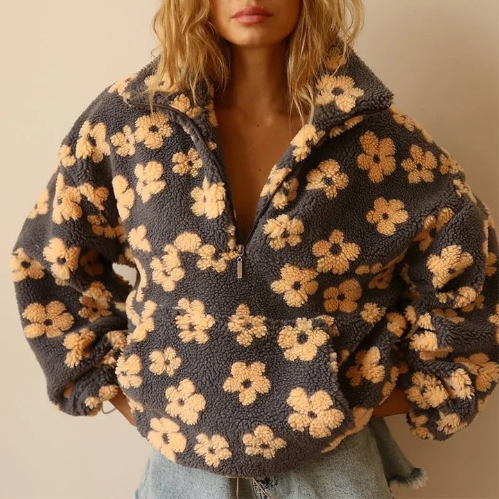 Women’s Oversized Floral Jacket with Half Zip
