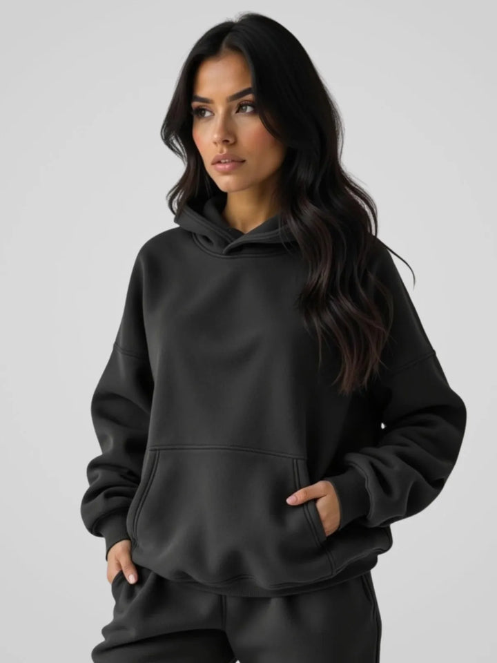 Women's Oversized Mock Neck Hoodie with Pocket