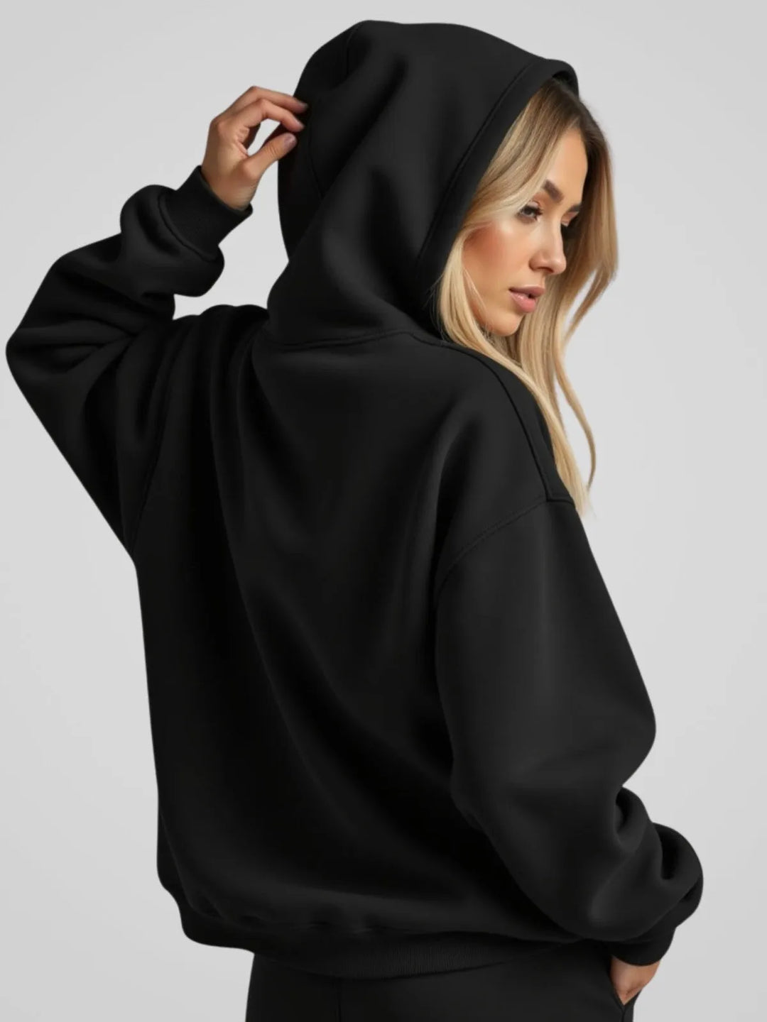 Women's Oversized Mock Neck Hoodie with Pocket