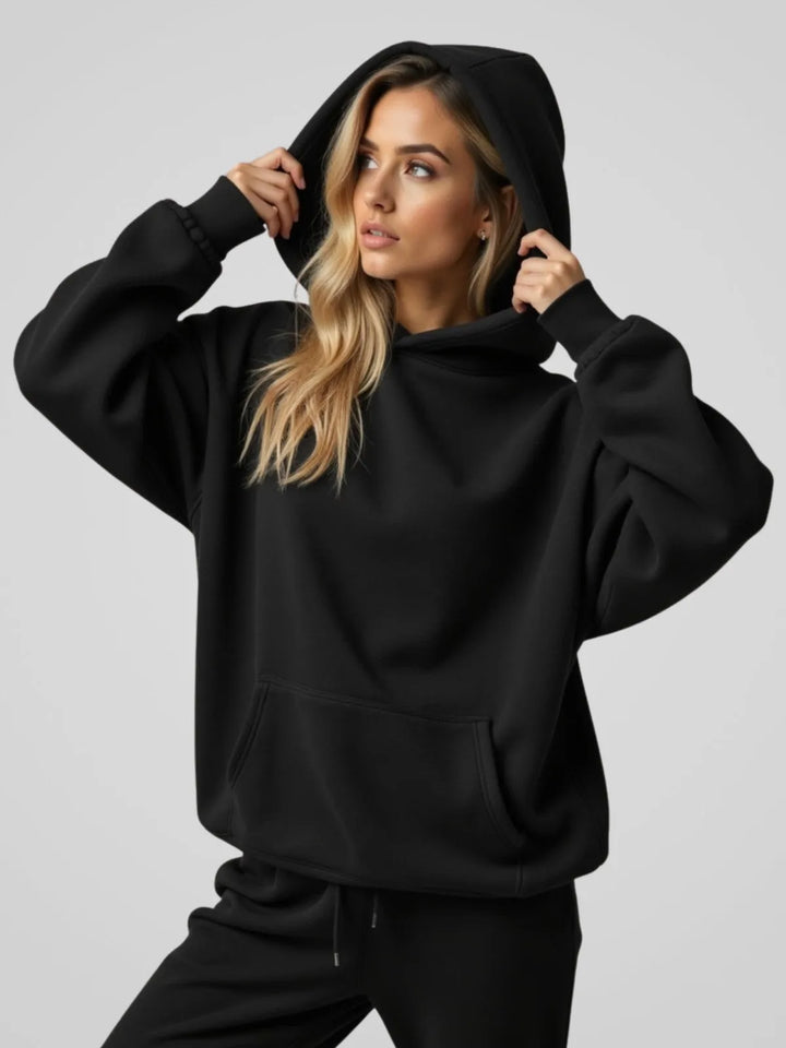 Women's Oversized Mock Neck Hoodie with Pocket