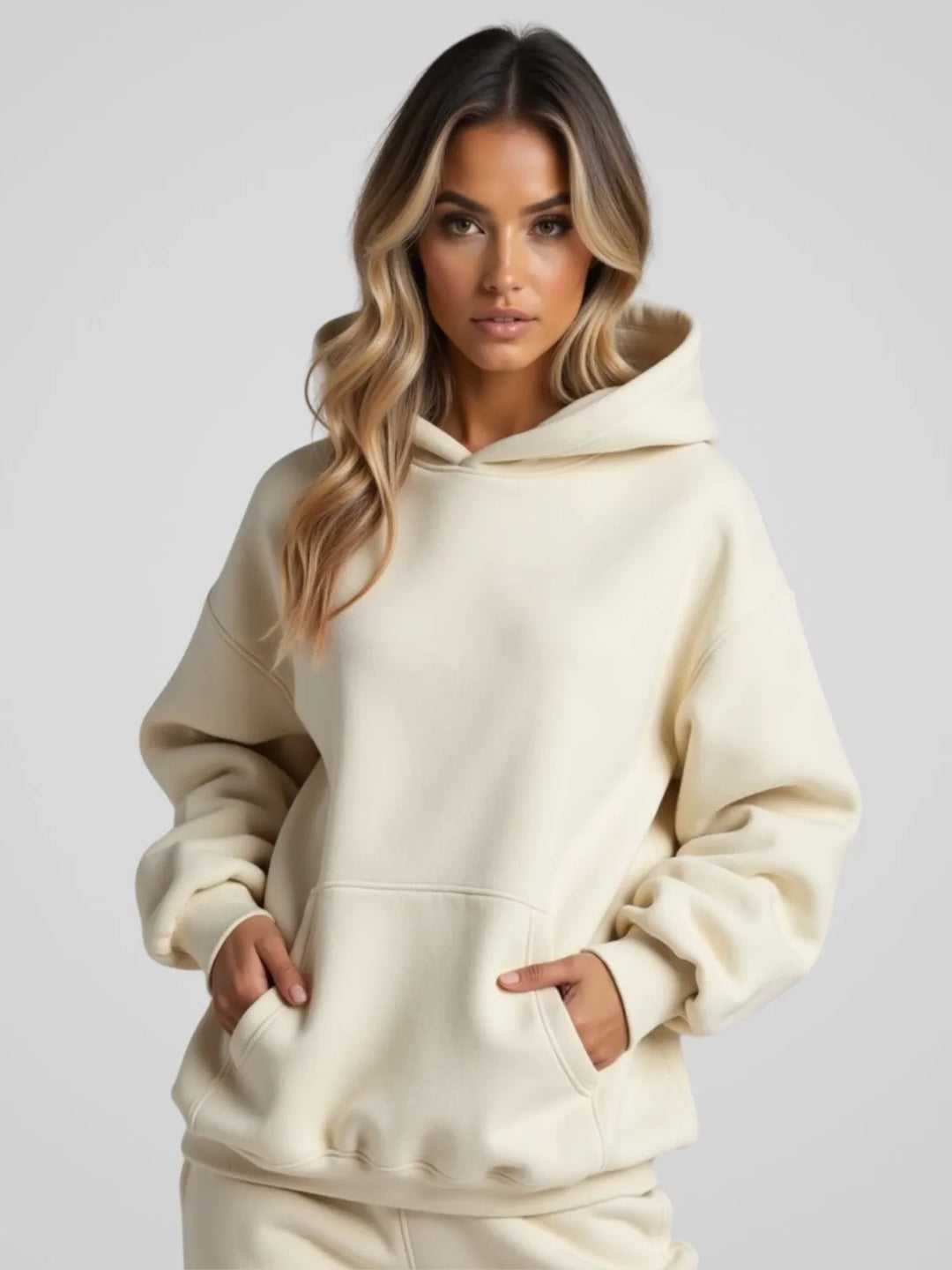 Women's Oversized Mock Neck Hoodie with Pocket