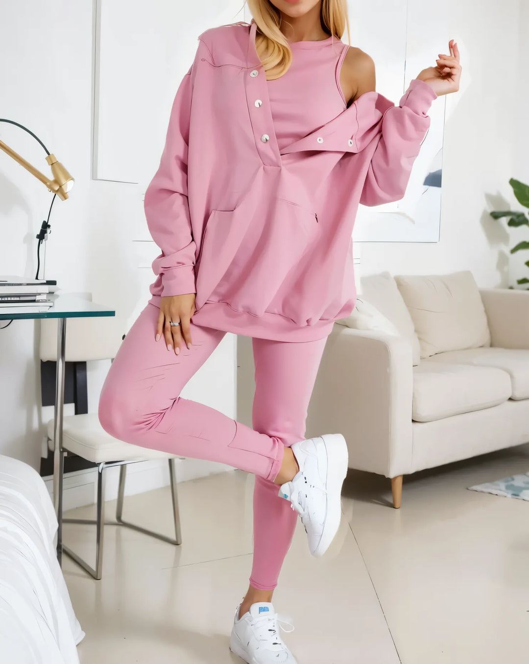 Women's Oversized Hoodie with Vest and Pants Set