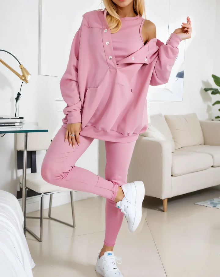 Women's Oversized Hoodie with Vest and Pants Set