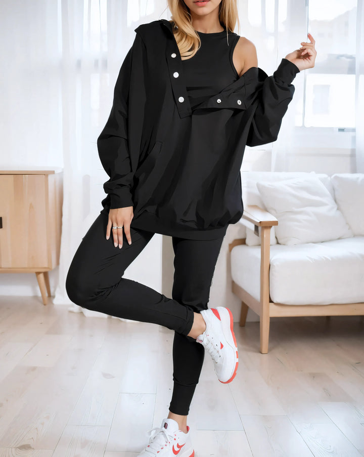 Women's Oversized Hoodie with Vest and Pants Set