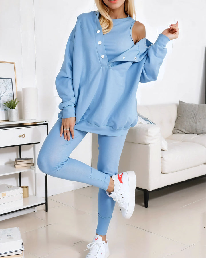 Women's Oversized Hoodie with Vest and Pants Set