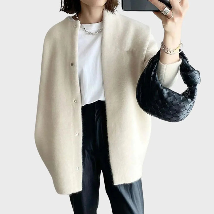 Women's Oversized Long Cardigan with Button Closure