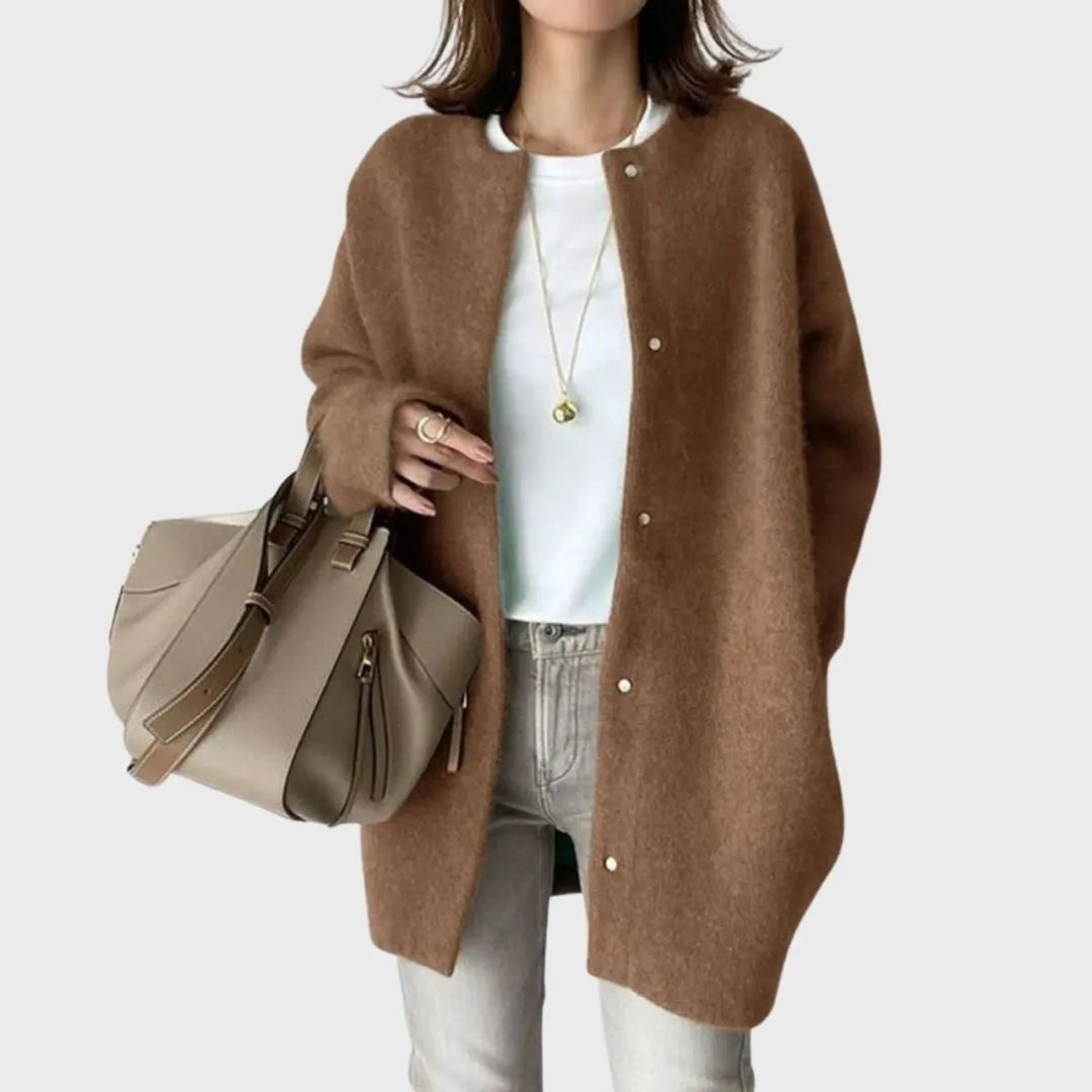 Women's Oversized Long Cardigan with Button Closure