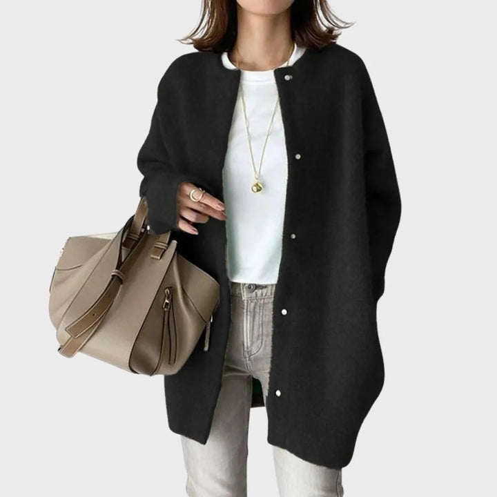 Women's Oversized Long Cardigan with Button Closure