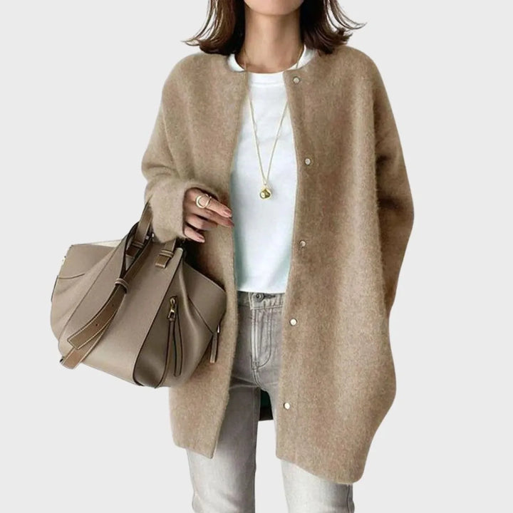 Women's Oversized Long Cardigan with Button Closure