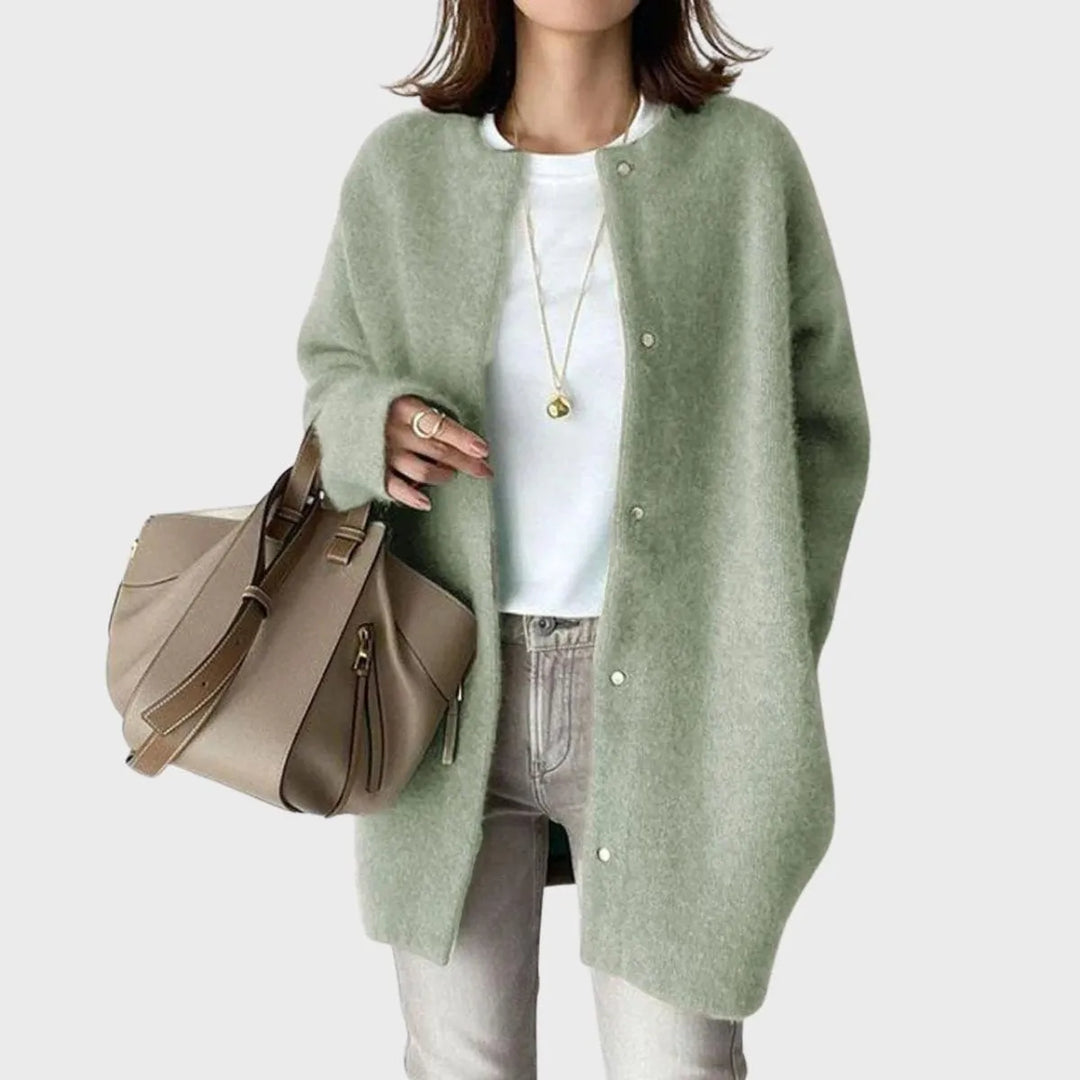 Women's Oversized Long Cardigan with Button Closure