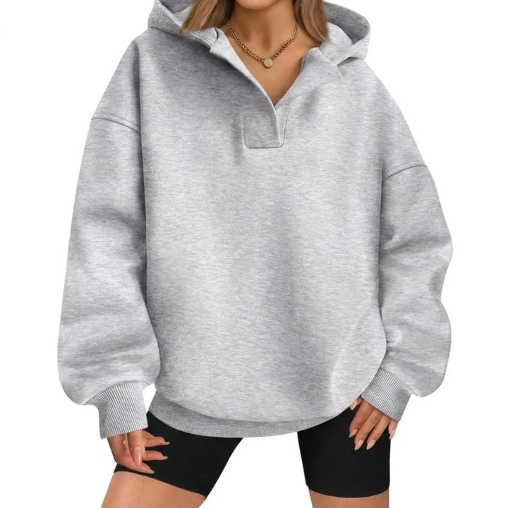 Women's Oversized V-Neck Hoodie with Puff Sleeve
