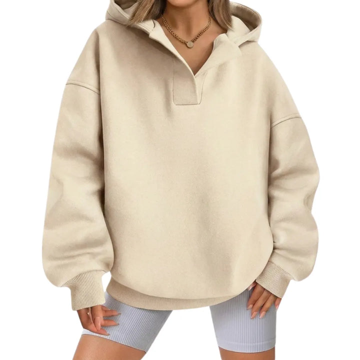 Women's Oversized V-Neck Hoodie with Puff Sleeve