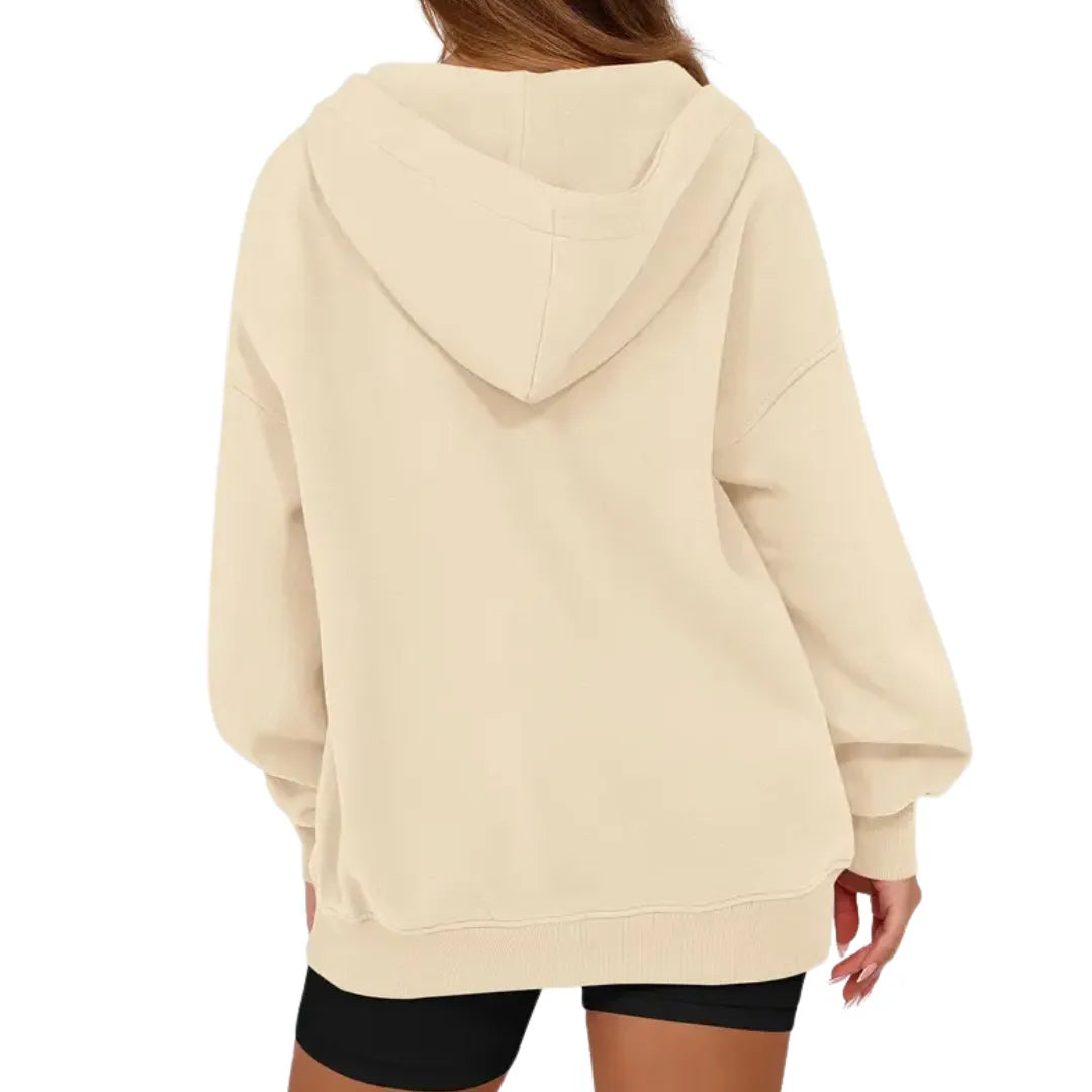 Women's Oversized V-Neck Hoodie with Puff Sleeve