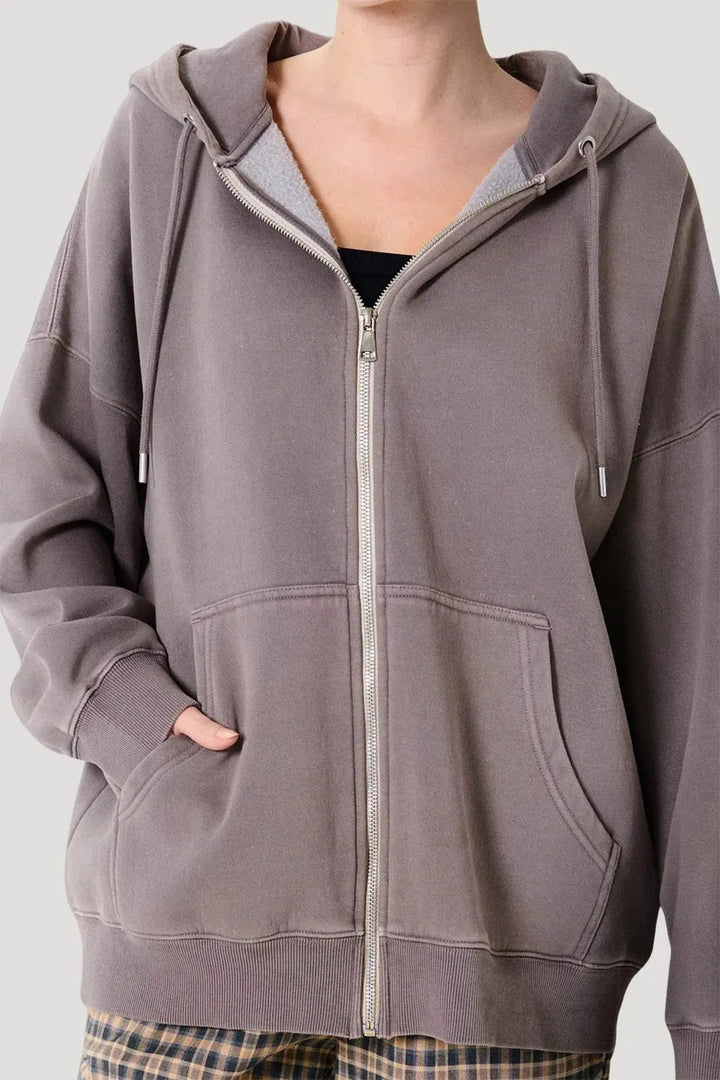 Women's Oversized Zip-Up Hoodie with Embroidered