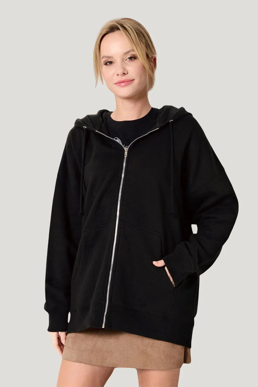 Women's Oversized Zip-Up Hoodie with Embroidered