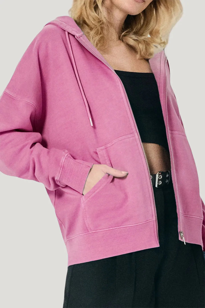 Women's Oversized Zip-Up Hoodie with Embroidered