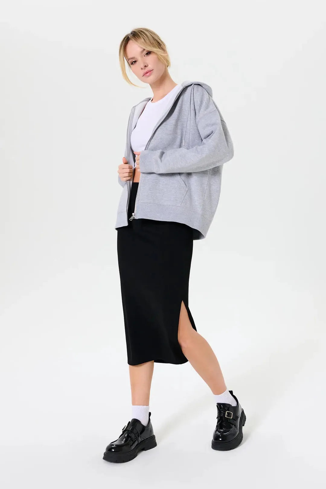 Women's Oversized Zip-Up Hoodie with Embroidered