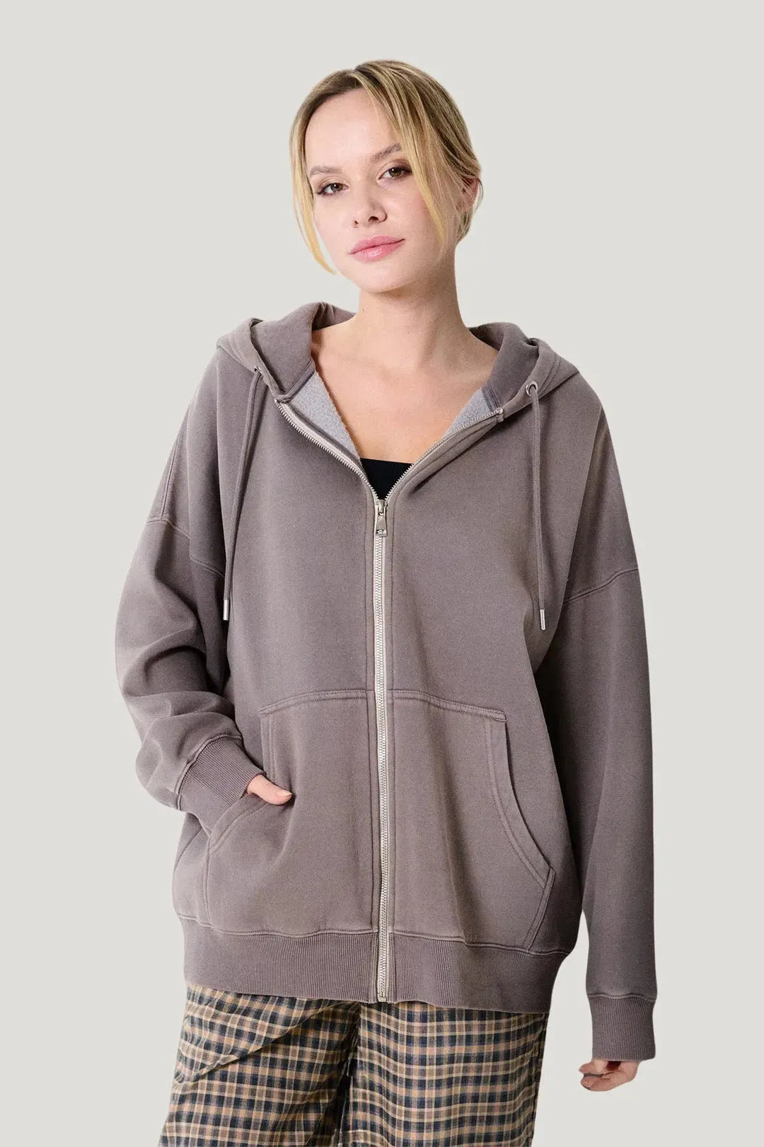 Women's Oversized Zip-Up Hoodie with Embroidered