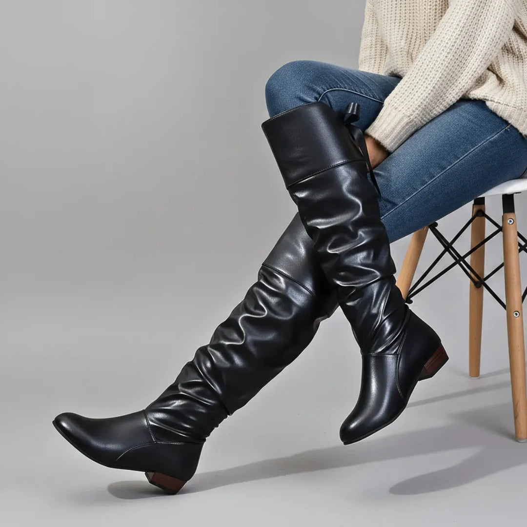 Women's Over the Knee Slouch Boots with Low Heel
