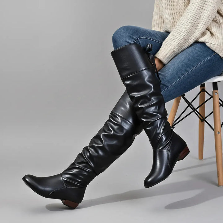 Women's Over the Knee Slouch Boots with Low Heel