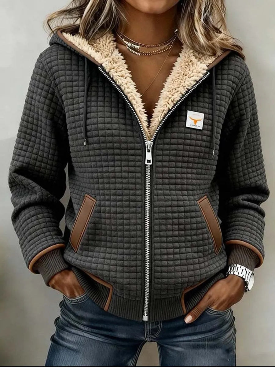 Women’s Quilted Faux Sherpa-Lined Jacket with Hood