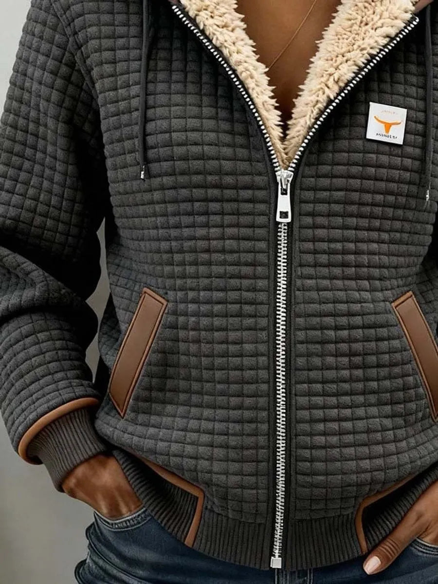 Women’s Quilted Faux Sherpa-Lined Jacket with Hood