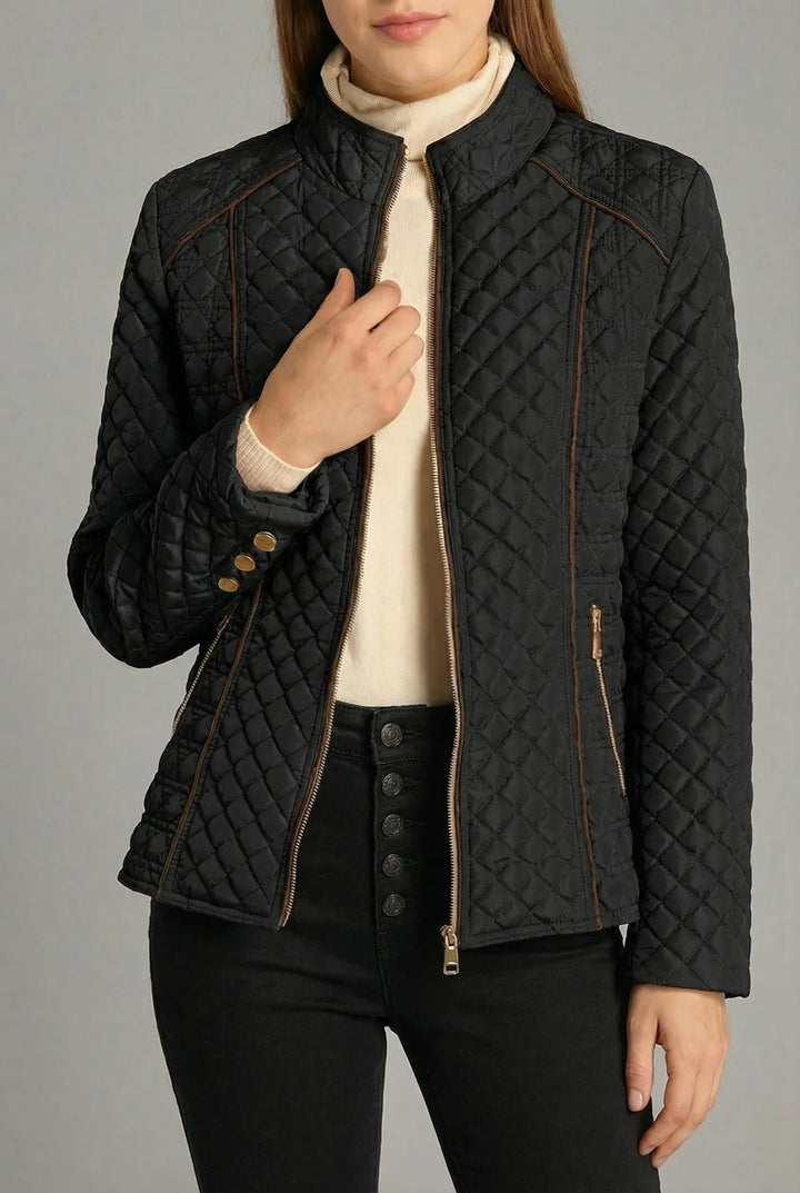 Women’s Quilted Zip-Up Jacket with Stand Collar