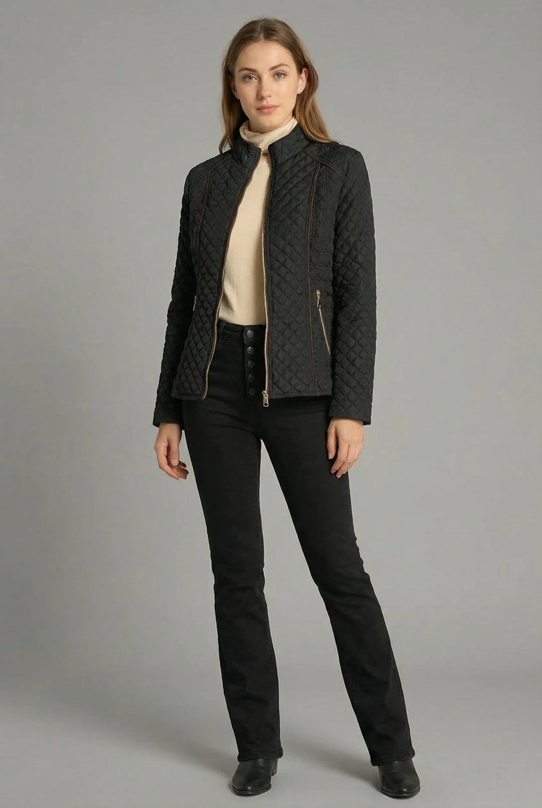 Women’s Quilted Zip-Up Jacket with Stand Collar
