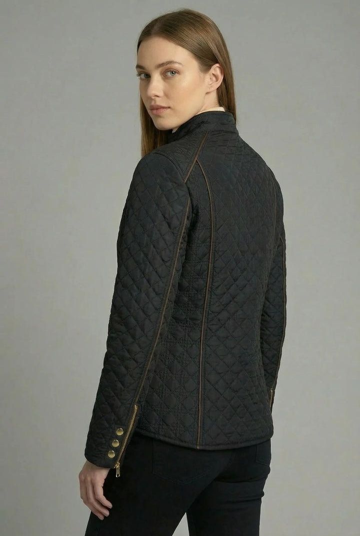 Women’s Quilted Zip-Up Jacket with Stand Collar