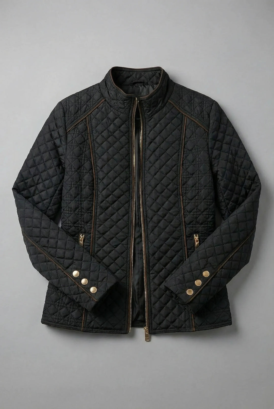 Women’s Quilted Zip-Up Jacket with Stand Collar