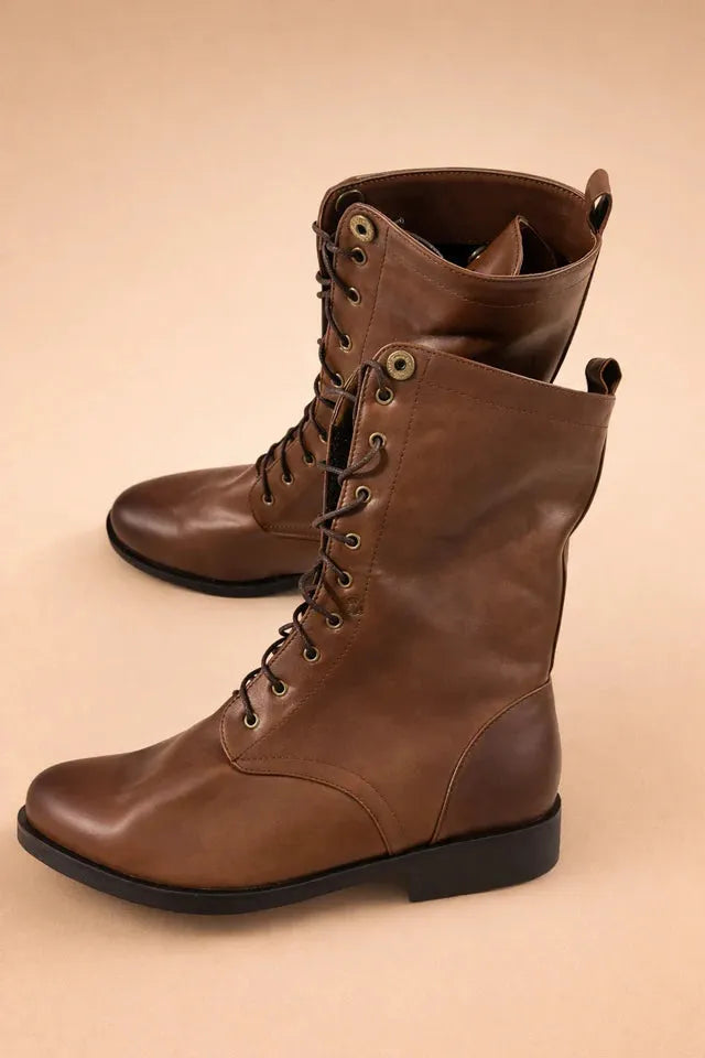 Women's Retro Lace-Up Boots with Foldable Cuff