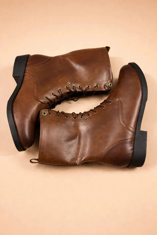 Women's Retro Lace-Up Boots with Foldable Cuff