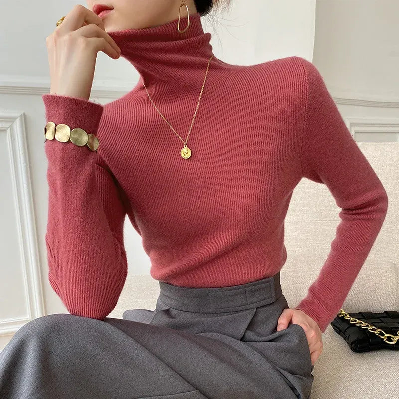 Women's Slim Fit Knit Sweater with Turtleneck