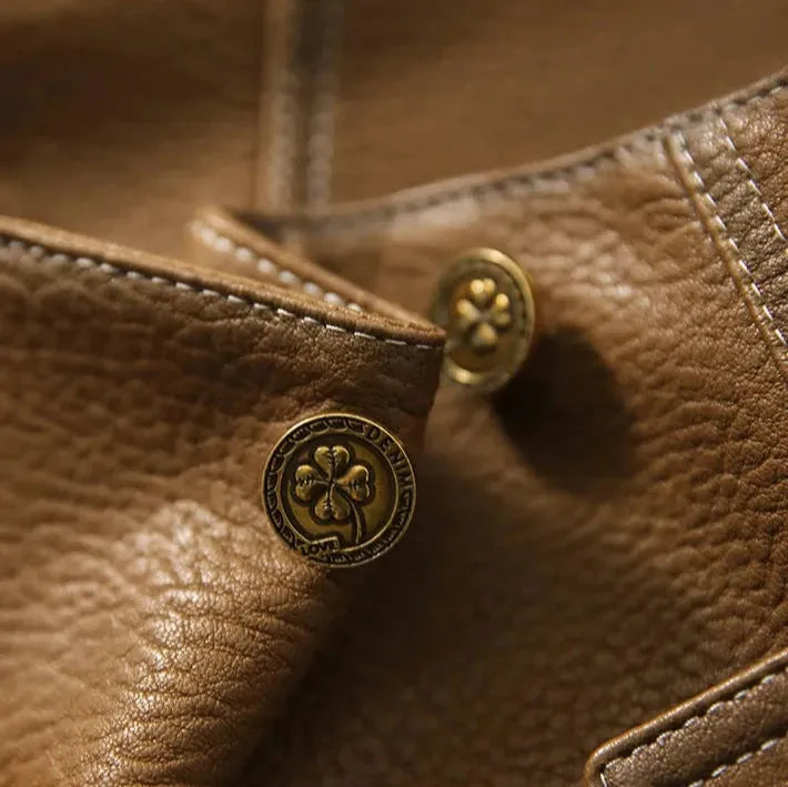 Women’s Tailored Classic Leather Jacket with Lapel Collar