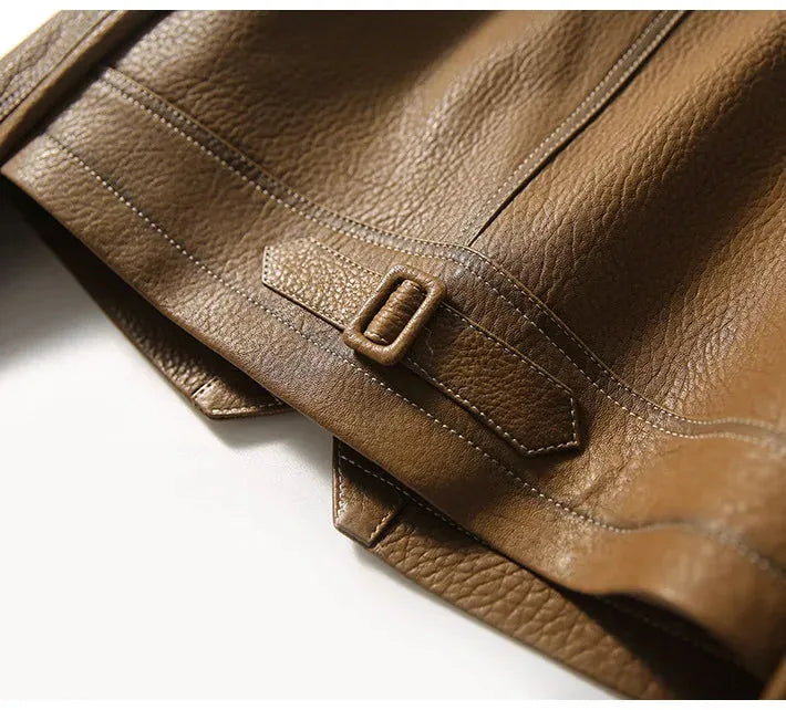 Women’s Tailored Classic Leather Jacket with Lapel Collar